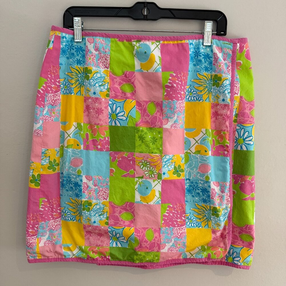 LILLY PULITZER Vintage White Label reversible Floral Patchwork Mini Skirt Sz 14